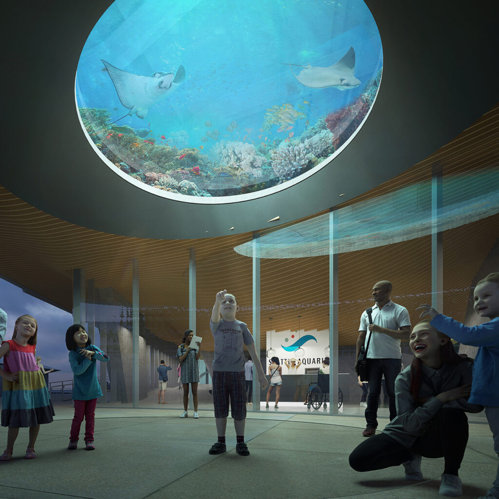 Concept rendering of the "Oculus"; a feature of the new Seattle Aquarium Ocean Pavilion building.